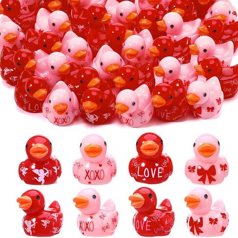 32pcs Valentine's Day Resin Ducks, Tiny Valentine Ducks Figures, Valentines Gifts for Kids, Mini Love Heart Duck Holiday Ducky for Valentines Party Favors, Classroom Exchange Prizes, 4 Styles in Saudi Arabia