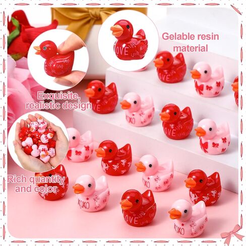 32pcs Valentine's Day Resin Ducks, Tiny Valentine Ducks Figures, Valentines Gifts for Kids, Mini Love Heart Duck Holiday Ducky for Valentines Party Favors, Classroom Exchange Prizes, 4 Styles in Saudi Arabia