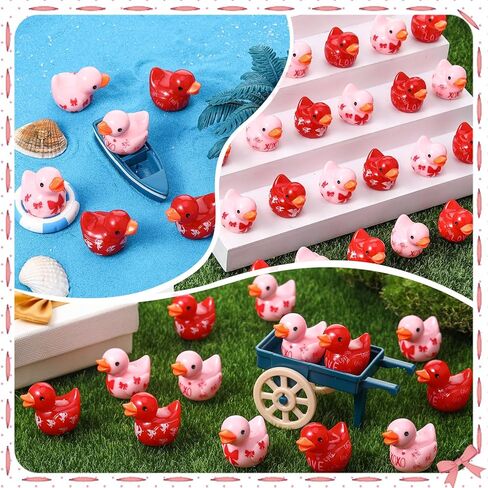 32pcs Valentine's Day Resin Ducks, Tiny Valentine Ducks Figures, Valentines Gifts for Kids, Mini Love Heart Duck Holiday Ducky for Valentines Party Favors, Classroom Exchange Prizes, 4 Styles in Saudi Arabia