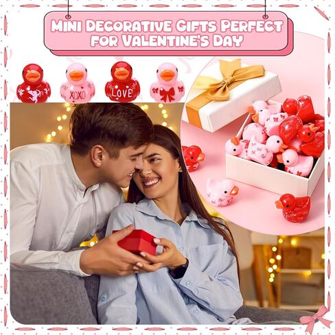 32pcs Valentine's Day Resin Ducks, Tiny Valentine Ducks Figures, Valentines Gifts for Kids, Mini Love Heart Duck Holiday Ducky for Valentines Party Favors, Classroom Exchange Prizes, 4 Styles in Saudi Arabia