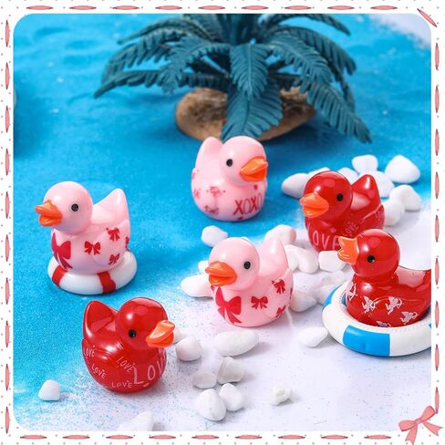 32pcs Valentine's Day Resin Ducks, Tiny Valentine Ducks Figures, Valentines Gifts for Kids, Mini Love Heart Duck Holiday Ducky for Valentines Party Favors, Classroom Exchange Prizes, 4 Styles in Saudi Arabia