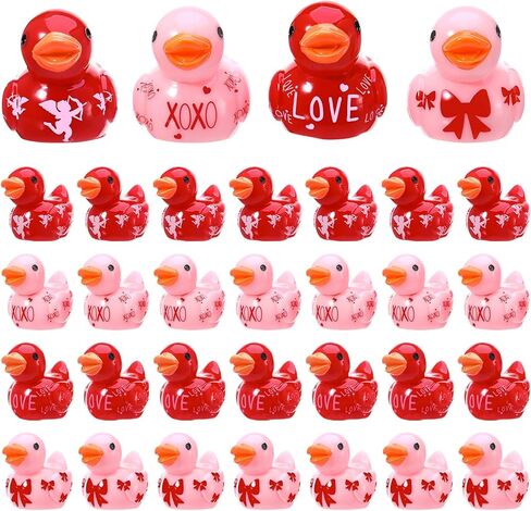 32pcs Valentine's Day Resin Ducks, Tiny Valentine Ducks Figures, Valentines Gifts for Kids, Mini Love Heart Duck Holiday Ducky for Valentines Party Favors, Classroom Exchange Prizes, 4 Styles in Saudi Arabia