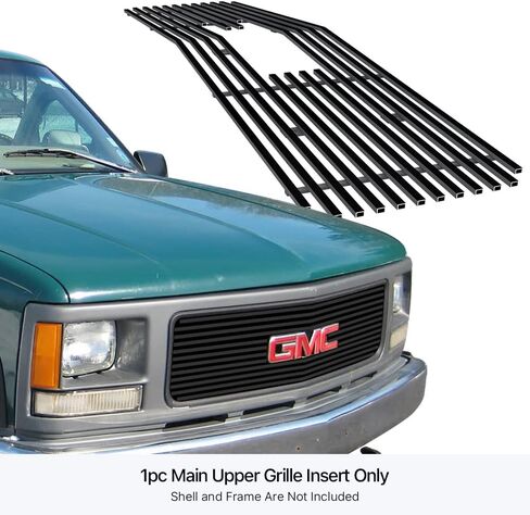 APS Compatible with GMC C K Pickup 1994-1998 & 94-99 Suburban Yukon Single Lights Only with Logo Show Main Upper Stainless Steel SS Chrome Billet Front Grill Grille Insert G65271A in Saudi Arabia