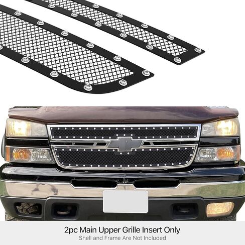APS متوافق مع Chevy Silverado 2500HD 3500 2005-2006 & 06 1500 HD SS & 07 Classic الرئيسي العلوي من الفولاذ المقاوم للصدأ شبكة سوداء برشام ترصيع شبكة أمامية S18-H6035LC in Saudi Arabia