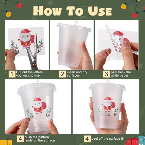 Colarr 8 Sheet Christmas UV Dtf Cup Wraps Letter Name Sticker for 12-24oz Tumbler Christmas Rub on Transfer Santa Claus Snowman Xmas UV Dtf Cup Wrap Decal for Glass Water Bottle Decoration DIY Craft in Saudi Arabia