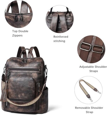 Shrrie Fashion Vegan Leather Backpack Purse for Women,Fits 15.6 Inch Laptop for Work Travel School in Saudi Arabia