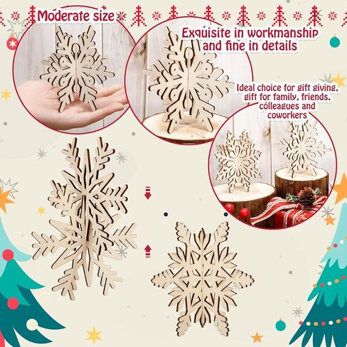 Kathfly 60 Pcs Christma Craft Gift Set 48 Snowflake Wooden Crafts 3D Snowflake Cutouts with 12 Colored Markers Wooden Unfinished Slices Paintable Blank Wood Slices for Winter DIY Handmade Decor in Saudi Arabia