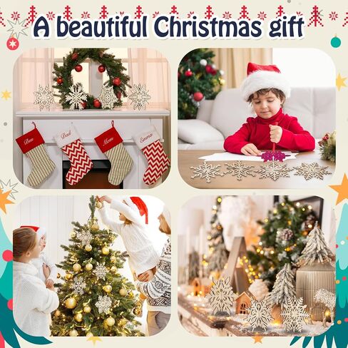 Kathfly 60 Pcs Christma Craft Gift Set 48 Snowflake Wooden Crafts 3D Snowflake Cutouts with 12 Colored Markers Wooden Unfinished Slices Paintable Blank Wood Slices for Winter DIY Handmade Decor in Saudi Arabia