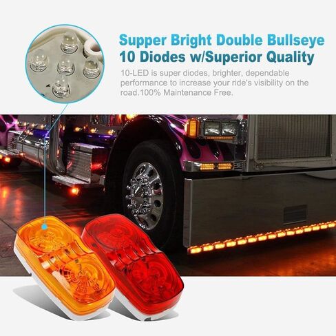 Partsam 14x Red/Amber Double Bullseye led Light Side Marker Clearance Light Smoke Lens, Tiger EyeLED Marker Lights, 4" Rectangular Rectangle LED Light for Truck Trailer RV Camper in Saudi Arabia