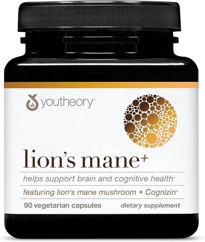 Youtheory Lion's Mane Plus - Mushroom Supplement with Cognizin - Offers Focus & Brain Support* - 60 Vegetarian Capsules in Saudi Arabia