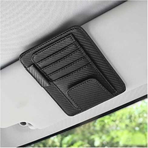 Car Sun Visor Organizer, PU Leather Vehicle Visor Document Storage Pocket for Sunglass Card Pen, Multifunctional Automotive Interior Holder Accessories, Universal Fit (Carbon Black) in Saudi Arabia