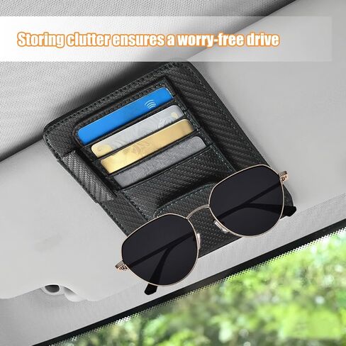 Car Sun Visor Organizer, PU Leather Vehicle Visor Document Storage Pocket for Sunglass Card Pen, Multifunctional Automotive Interior Holder Accessories, Universal Fit (Carbon Black) in Saudi Arabia