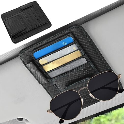 Car Sun Visor Organizer, PU Leather Vehicle Visor Document Storage Pocket for Sunglass Card Pen, Multifunctional Automotive Interior Holder Accessories, Universal Fit (Carbon Black) in Saudi Arabia
