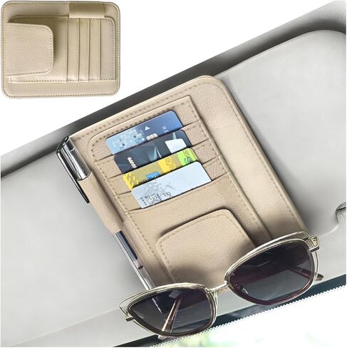 Car Sun Visor Organizer, PU Leather Vehicle Visor Document Storage Pocket for Sunglass Card Pen, Multifunctional Automotive Interior Holder Accessories, Universal Fit (Carbon Black) in Saudi Arabia