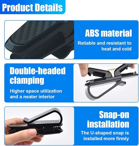 2PCS Glasses Holders for Car Sun Visor, Double-End Sunglasses Mount, 180 Degree Rotational Ticket Card Clip, Universal Auto Interior Eyeglasses Organizer Accessory for Most Cars (Black/Grey) in Saudi Arabia