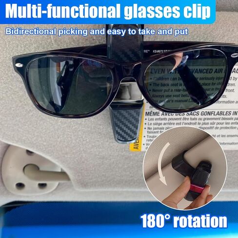 2PCS Glasses Holders for Car Sun Visor, Double-End Sunglasses Mount, 180 Degree Rotational Ticket Card Clip, Universal Auto Interior Eyeglasses Organizer Accessory for Most Cars (Black/Grey) in Saudi Arabia