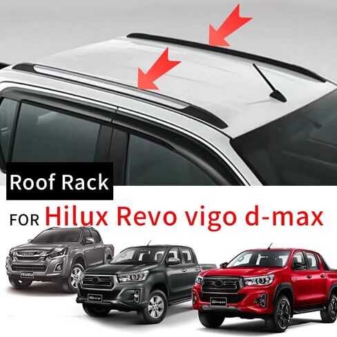 رفوف القضبان حامل سقفي لـ Hilux Revo vigo d-max 2015 2016 2017 2018 2019 2020 2021 سياج جانبي للسقف رف أمتعة معجون ألومنيوم فضي ثابت in Saudi Arabia