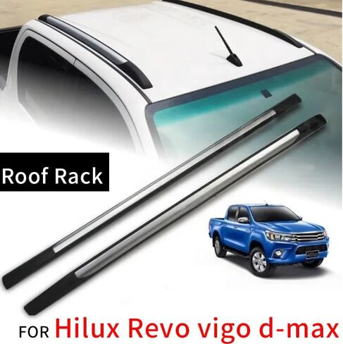 رفوف القضبان حامل سقفي لـ Hilux Revo vigo d-max 2015 2016 2017 2018 2019 2020 2021 سياج جانبي للسقف رف أمتعة معجون ألومنيوم فضي ثابت in Saudi Arabia