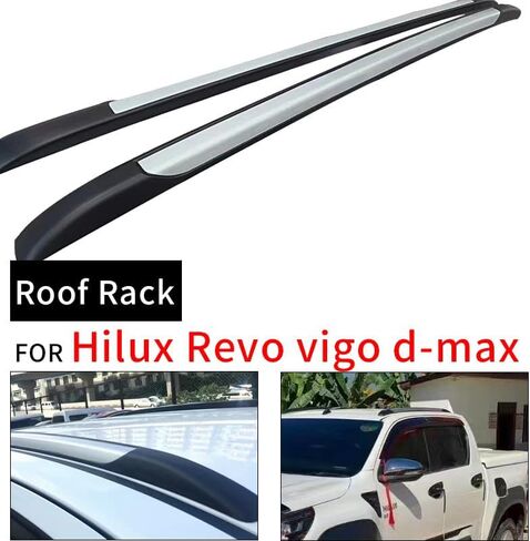 رفوف القضبان حامل سقفي لـ Hilux Revo vigo d-max 2015 2016 2017 2018 2019 2020 2021 سياج جانبي للسقف رف أمتعة معجون ألومنيوم فضي ثابت in Saudi Arabia