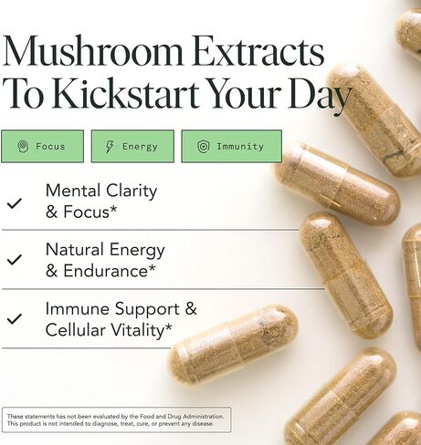 Wake Capsules | Certified Organic Lion's Mane, Cordyceps, Chaga Mushroom Supplement for Focus, Energy, and Productivity. | 60 Day Supply (120 Capsules) | 1500mg per Serving in Saudi Arabia