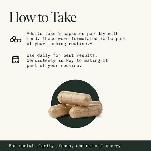 Wake Capsules | Certified Organic Lion's Mane, Cordyceps, Chaga Mushroom Supplement for Focus, Energy, and Productivity. | 60 Day Supply (120 Capsules) | 1500mg per Serving in Saudi Arabia