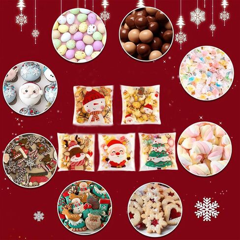 200 Pack Christmas Candy Bags, Self-Adhesive Plastic Candy Cookies Sugar Bags, DIY Xmas Santa Tree Reindeer Snowflake Elk Opp for Christmas Holiday Party Favor Gift Decoration Supplies(5 Patterns) in Saudi Arabia