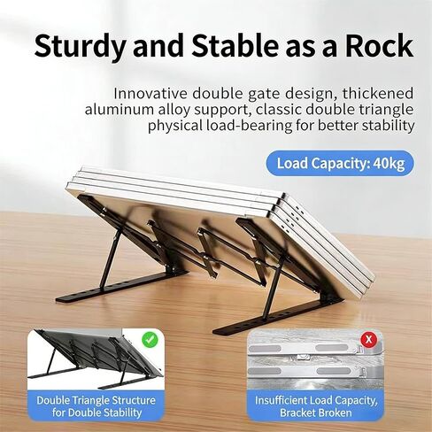 حامل كمبيوتر محمول قابل للتعديل | حامل كمبيوتر محمول من الألومنيوم للمكتب | متوافق مع أجهزة MacBook Air/Pro وDell وHP وLenovo وجميع أجهزة الكمبيوتر المحمولة | تصميم مريح | محمول وقوي (أسود) in Kuwait