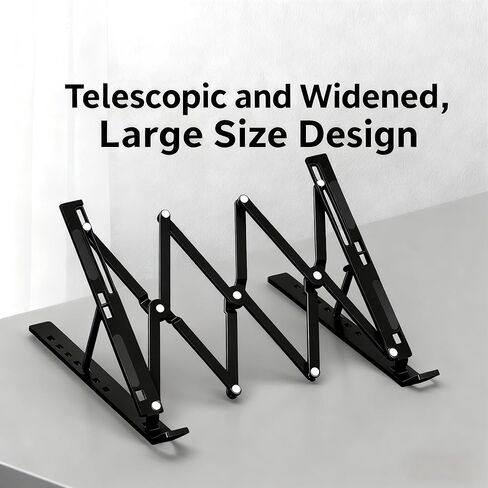 حامل كمبيوتر محمول قابل للتعديل | حامل كمبيوتر محمول من الألومنيوم للمكتب | متوافق مع أجهزة MacBook Air/Pro وDell وHP وLenovo وجميع أجهزة الكمبيوتر المحمولة | تصميم مريح | محمول وقوي (أسود) in Kuwait