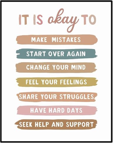 It's Okay To Make Mistakes, Boho Classroom Decor, Therapy Office Decor, Calm Corner, Anxiety, Classroom Wall Decor, School Counselor Office Decor, Be Yourself, Unframed (8x10 INCH) in Kuwait