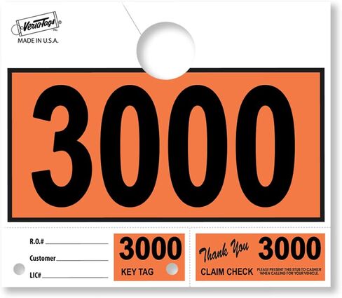 Versa-Tags 1000 Orange Car Dealer Service علامات تعليق أرقام إرسال الخدمة، علامات مفاتيح مرقمة لقسم الخدمة لمتجر إصلاح ميكانيكي 3 أجزاء حلقة مفاتيح - برتقالي (3000-3999) in Kuwait