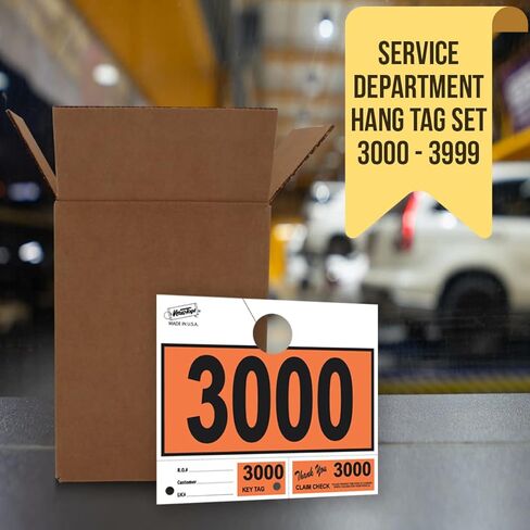 Versa-Tags 1000 Orange Car Dealer Service علامات تعليق أرقام إرسال الخدمة، علامات مفاتيح مرقمة لقسم الخدمة لمتجر إصلاح ميكانيكي 3 أجزاء حلقة مفاتيح - برتقالي (3000-3999) in Kuwait