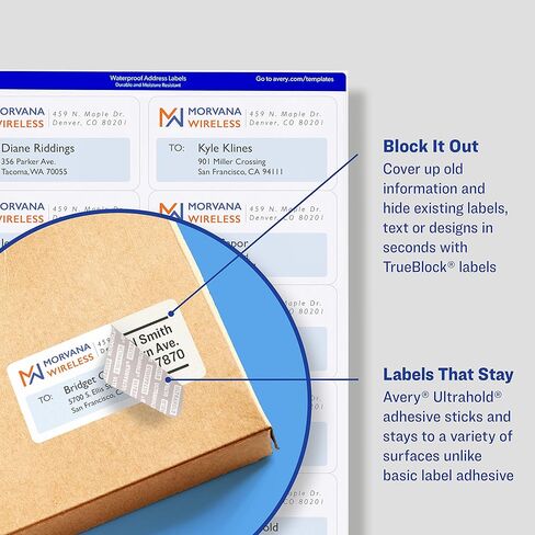 ملصقات شحن قابلة للطباعة مقاومة للماء من Avery مع تغذية مؤكدة، 5.5 بوصة × 8.5 بوصة، أبيض، 20 ملصق بريد فارغ (15516) in Kuwait