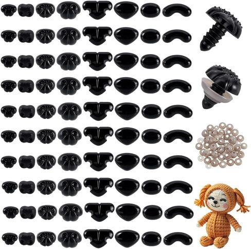 PH Pandahall 80pcs 8 Styles Plastic Matte Safety Noses, Black Crochet Animals Noses Craft Sew Dog Nose with Spacer for DIY Doll Craft Puppet Bear Teddy Bear Dog Stuffed Animals, 8~24mm in Saudi Arabia