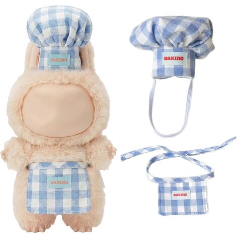 10cm Chef Outfit 2PCS Set Compatible with Labubu Cute Mini Doll Clothes Apron Hat Pink Blue Handmade Outfit Gift (Blue) in Saudi Arabia