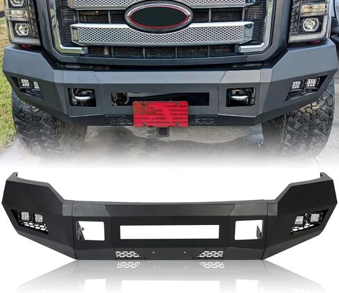ECOTRIC Front Bumper Compatible with 2011-2016 Ford F250 F350 Super Duty W/LED Lights 3 PCS Bumper Assembly Steel Powder Coated Black (2 Packages) in Saudi Arabia