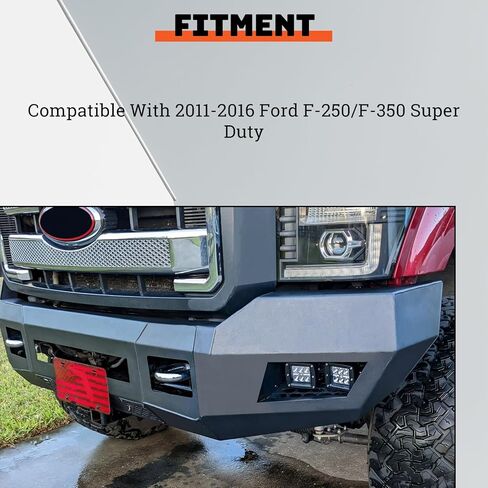 ECOTRIC Front Bumper Compatible with 2011-2016 Ford F250 F350 Super Duty W/LED Lights 3 PCS Bumper Assembly Steel Powder Coated Black (2 Packages) in Saudi Arabia