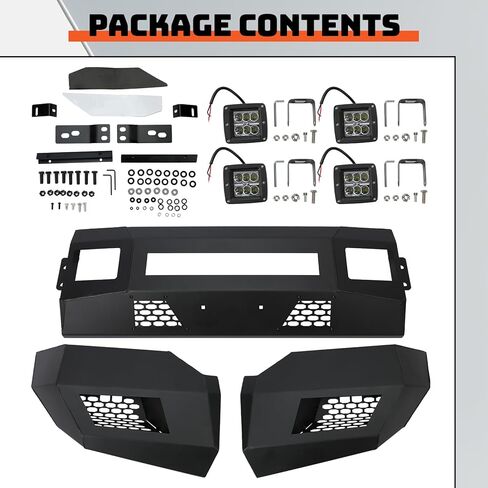 ECOTRIC Front Bumper Compatible with 2011-2016 Ford F250 F350 Super Duty W/LED Lights 3 PCS Bumper Assembly Steel Powder Coated Black (2 Packages) in Saudi Arabia
