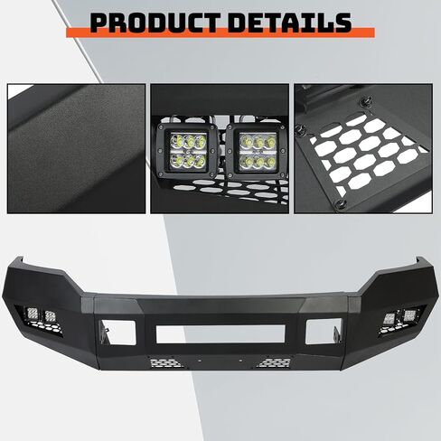 ECOTRIC Front Bumper Compatible with 2011-2016 Ford F250 F350 Super Duty W/LED Lights 3 PCS Bumper Assembly Steel Powder Coated Black (2 Packages) in Saudi Arabia