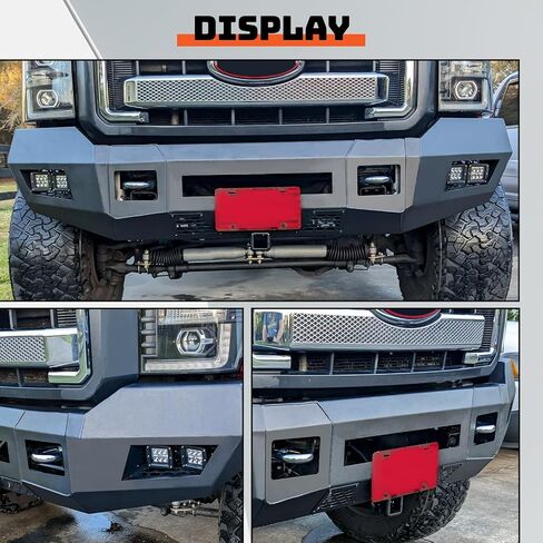 ECOTRIC Front Bumper Compatible with 2011-2016 Ford F250 F350 Super Duty W/LED Lights 3 PCS Bumper Assembly Steel Powder Coated Black (2 Packages) in Saudi Arabia