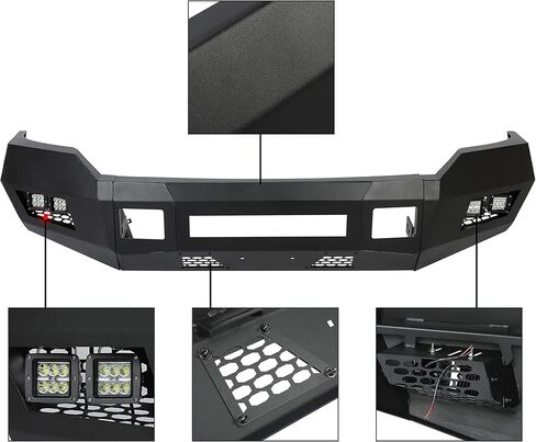 ECOTRIC Front Bumper Compatible with 2011-2016 Ford F250 F350 Super Duty W/LED Lights 3 PCS Bumper Assembly Steel Powder Coated Black (2 Packages) in Saudi Arabia