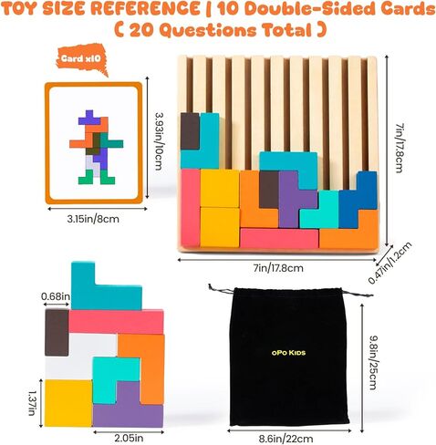 لعبة ألغاز روسية ثلاثية الأبعاد خشبية ملونة للسفر، هدية تعليمية مونتيسوري للأطفال من سن 3 إلى 6 سنوات مع 28 قطعة خشبية وحقيبة تخزين، لعبة ألغاز خشبية متراصة (حجم سفر) in Kuwait