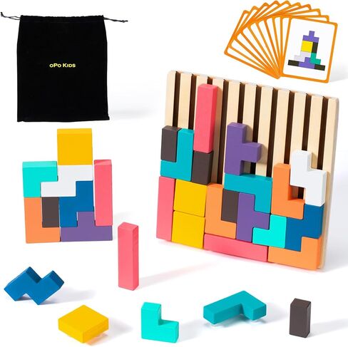 لعبة ألغاز روسية ثلاثية الأبعاد خشبية ملونة للسفر، هدية تعليمية مونتيسوري للأطفال من سن 3 إلى 6 سنوات مع 28 قطعة خشبية وحقيبة تخزين، لعبة ألغاز خشبية متراصة (حجم سفر) in Kuwait