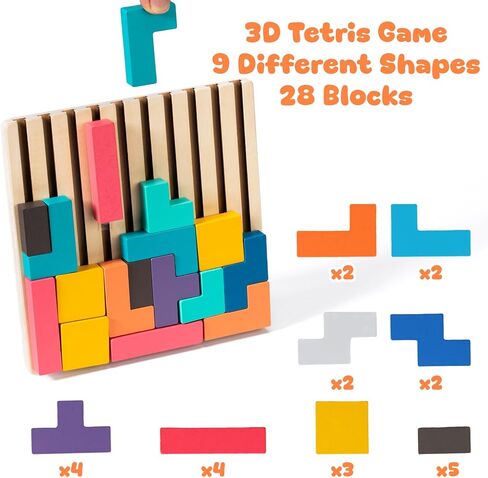 لعبة ألغاز روسية ثلاثية الأبعاد خشبية ملونة للسفر، هدية تعليمية مونتيسوري للأطفال من سن 3 إلى 6 سنوات مع 28 قطعة خشبية وحقيبة تخزين، لعبة ألغاز خشبية متراصة (حجم سفر) in Kuwait