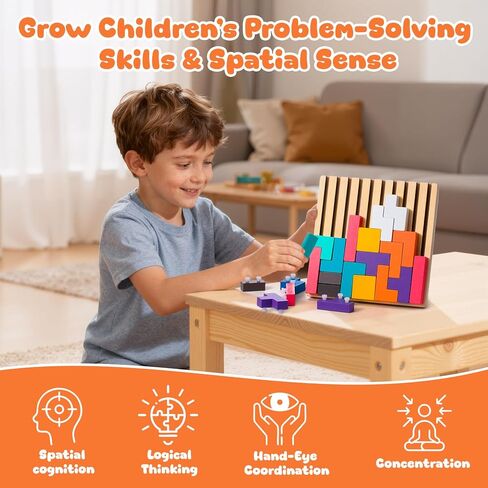 لعبة ألغاز روسية ثلاثية الأبعاد خشبية ملونة للسفر، هدية تعليمية مونتيسوري للأطفال من سن 3 إلى 6 سنوات مع 28 قطعة خشبية وحقيبة تخزين، لعبة ألغاز خشبية متراصة (حجم سفر) in Kuwait