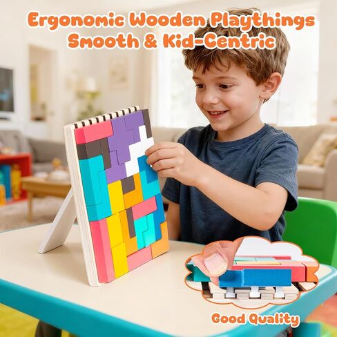 لعبة ألغاز روسية ثلاثية الأبعاد خشبية ملونة للسفر، هدية تعليمية مونتيسوري للأطفال من سن 3 إلى 6 سنوات مع 28 قطعة خشبية وحقيبة تخزين، لعبة ألغاز خشبية متراصة (حجم سفر) in Kuwait