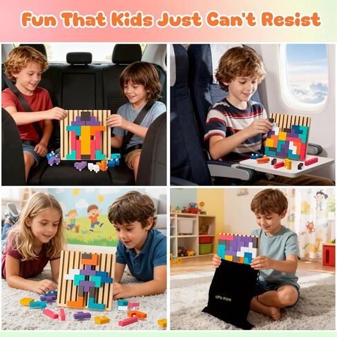 لعبة ألغاز روسية ثلاثية الأبعاد خشبية ملونة للسفر، هدية تعليمية مونتيسوري للأطفال من سن 3 إلى 6 سنوات مع 28 قطعة خشبية وحقيبة تخزين، لعبة ألغاز خشبية متراصة (حجم سفر) in Kuwait