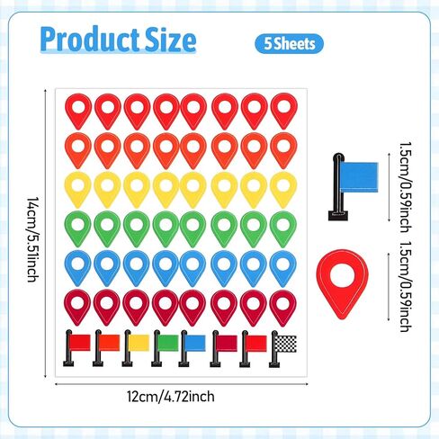 280Pcs Map Stickers, Self Adhesive Peel and Stick Indicator Labels 0.6 Inch Colorful Map Pointer Markers for Travel Planning, Camping Sites, Handmade Projects in Saudi Arabia