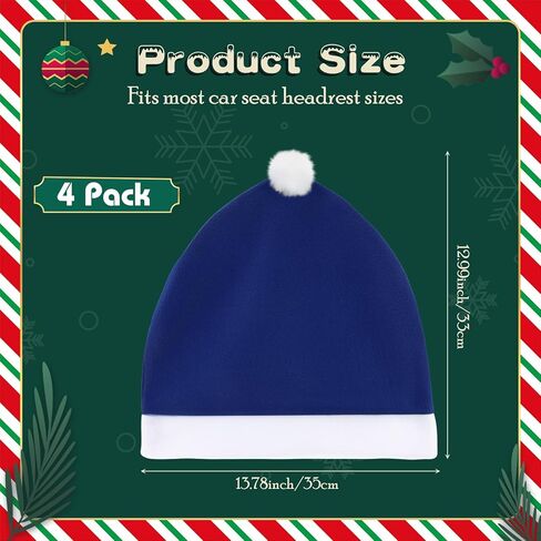 4 Piece Santa Claus Hats Car Seat Headrest Covers Interior Christmas Car Headrest for Xmas New Year Festival Holiday Party Decorations(Blue) in Saudi Arabia