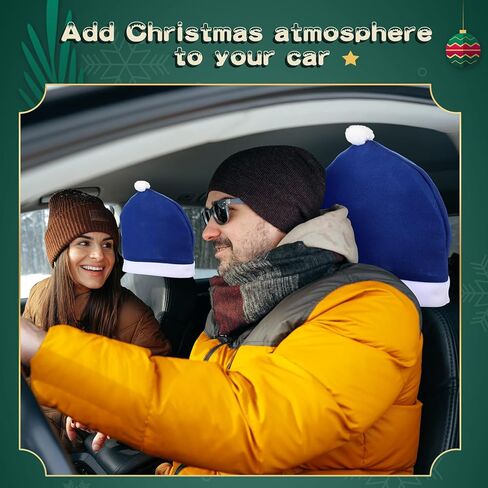 4 Piece Santa Claus Hats Car Seat Headrest Covers Interior Christmas Car Headrest for Xmas New Year Festival Holiday Party Decorations(Blue) in Saudi Arabia