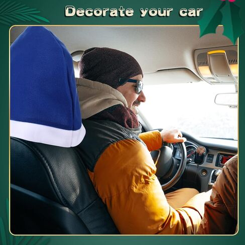 4 Piece Santa Claus Hats Car Seat Headrest Covers Interior Christmas Car Headrest for Xmas New Year Festival Holiday Party Decorations(Blue) in Saudi Arabia